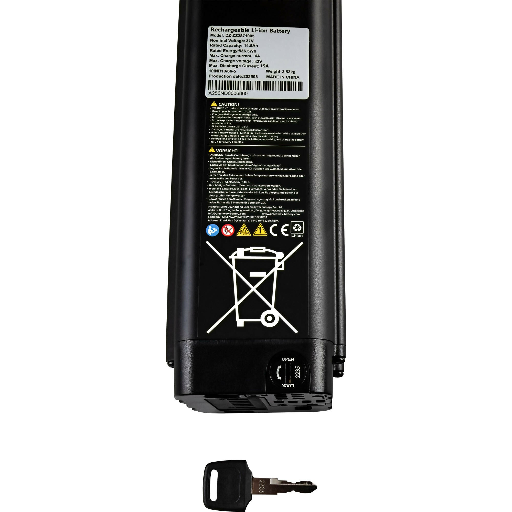 Greenway DZ-ZZ2871005 E-Bike Akku 37V 14,5Ah 536,5Wh