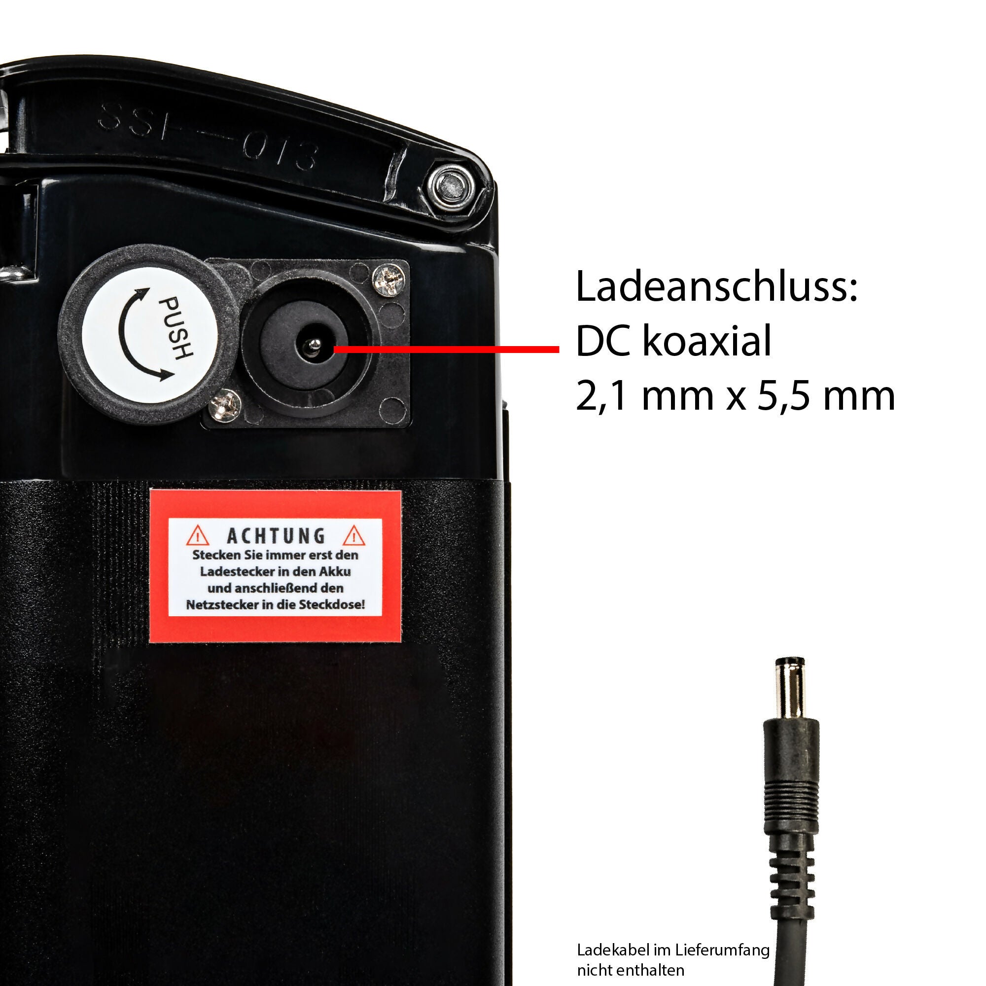 Zündapp Z510 Akku 36V 10,4Ah 374Wh Sitzrohrakku, Koax, Schlosshöhe 34 cm